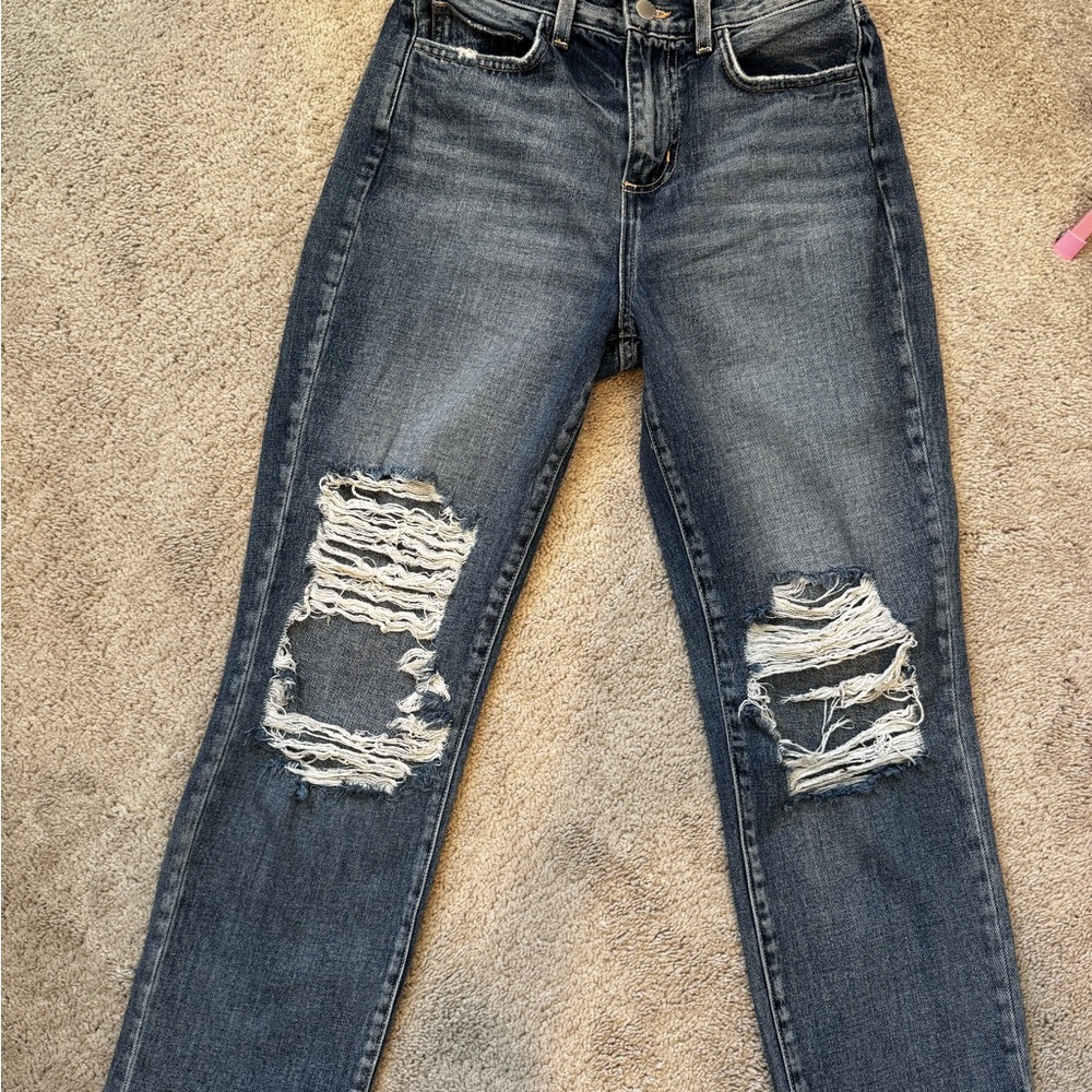 L’AGENCE Adele high rise straight leg distressed jeans 💙